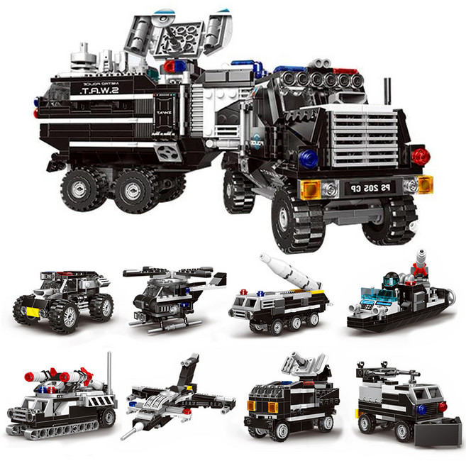 싱바오 미니 블럭 SWAT 경찰특공대 장갑차 8종 세트 CBT111348, 블랙, 1세트