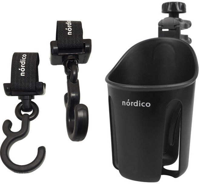 노르디코 유모차 걸이 2p + 컵홀더 N2 세트, 블랙, 1세트