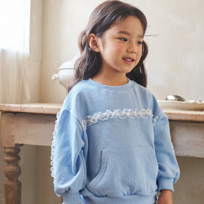 키키모라 여아용 프릴 포켓 맨투맨