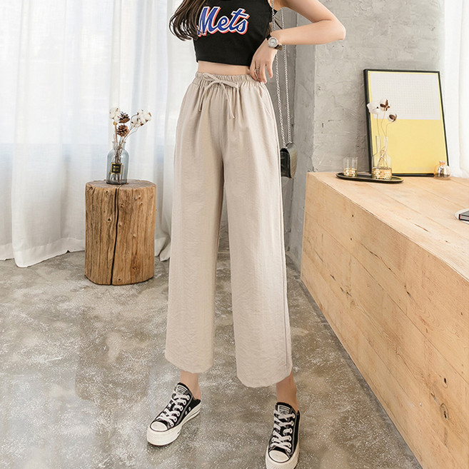 Elsso 女款 鬆緊帶 九分 大尺碼 寬版 鬆緊帶 闊腿褲