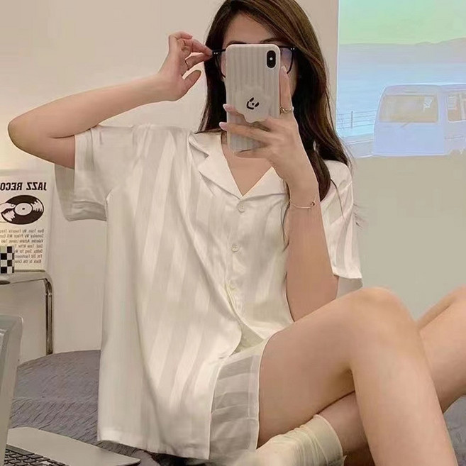 PEONIST 女性條紋絲質睡衣套裝