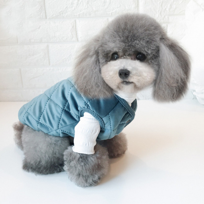 포시럽 반려동물 스퀘어 누빔 조끼, 에메랄드 블루, 1개