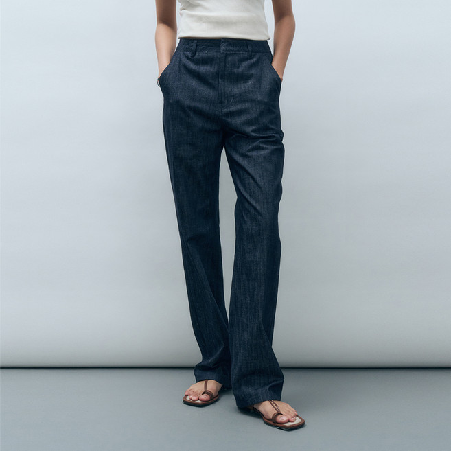 몽돌 여성용 린넨라이크 스트레이트 데님 팬츠 MDPT058