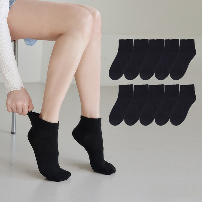 싹스윕 여성용 프리미엄 무압박 무지 단목 양말 10켤레