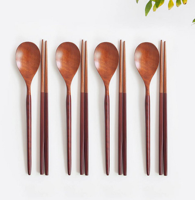 니코트 우드 컬러 수저 세트, 4세트, 숟가락 4p + 젓가락 4벌