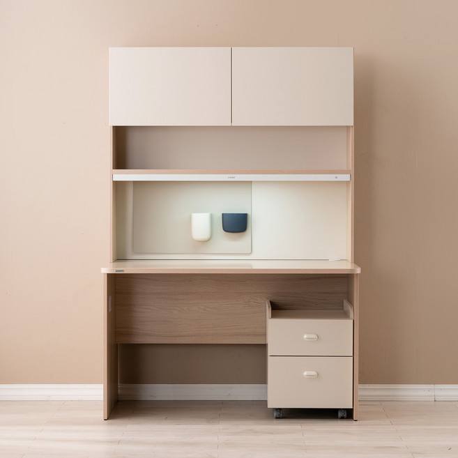 리바트 로넌 1200 책상세트 플랩도어형 방문설치, 화이트오크(책상) + 아이보리(플랩도어)
