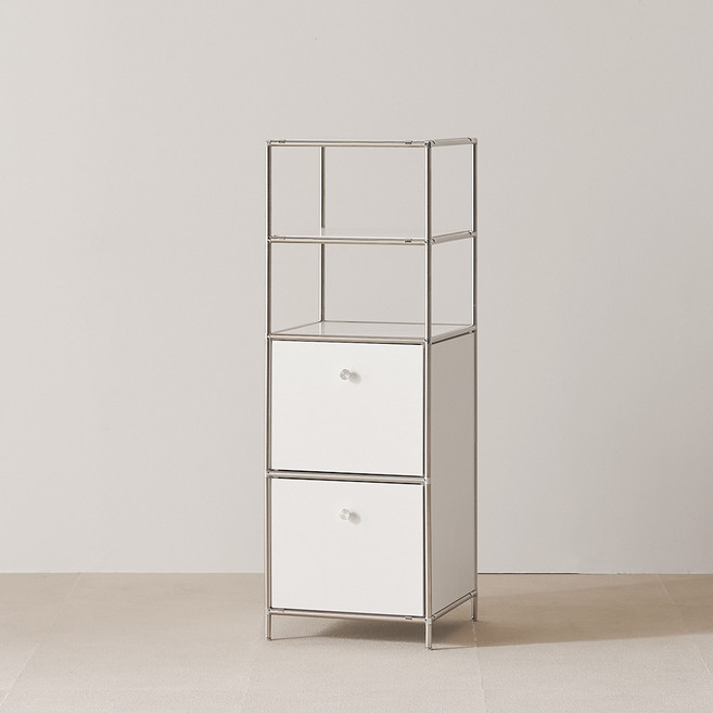 룸앤디 뉴모던 미드센츄리 모듈 서랍 선반 수납장 400 4단 M11 방문설치, 화이트