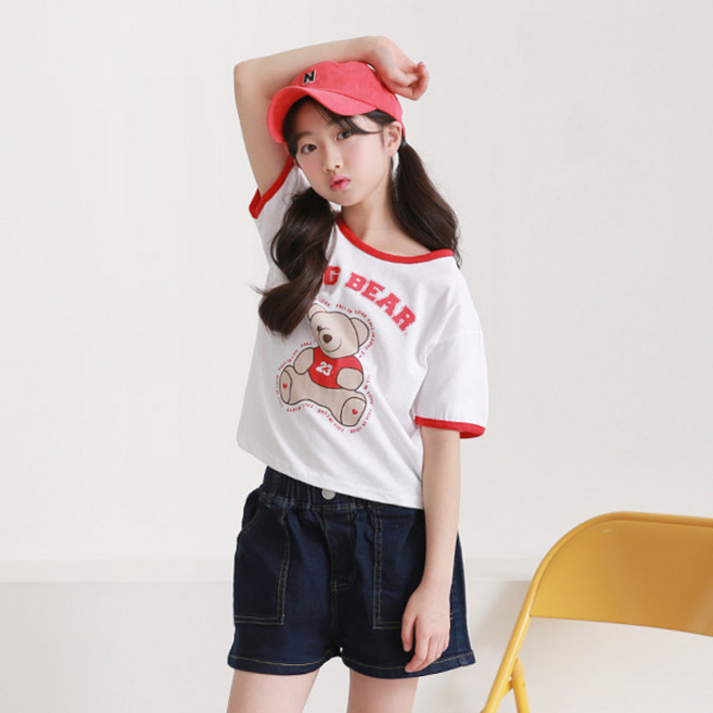 나나주니 라운드넥 빅베어 크롭 반팔 티셔츠