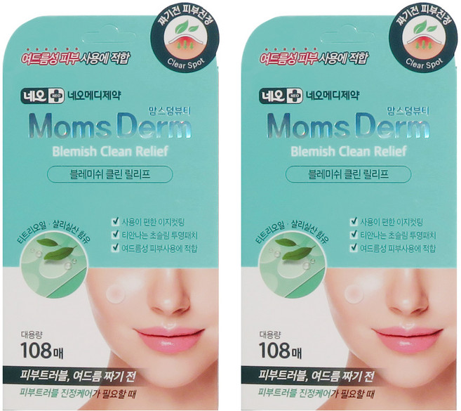맘스덤 블레미쉬 클린 릴리프 여드름 스팟패치 10mm x 80p + 12mm x 28p 세트, 2개