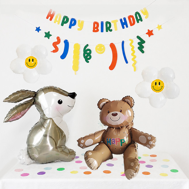 PartyIsland 可愛快樂動物氣球生日派對套組, 混色, 1套