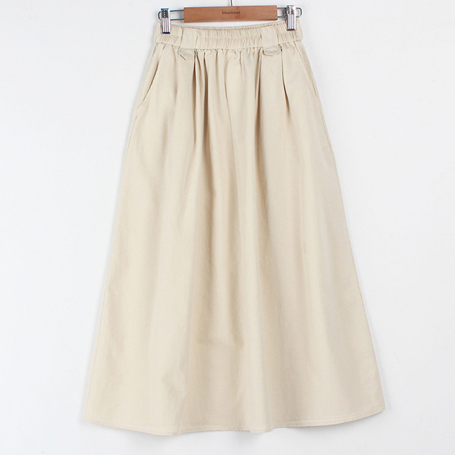 빼빼 여성용 통기성 밴딩 플레어 코튼 롱 스커트