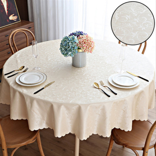마켓피오 원형 레트로 패턴 방수 식탁보, 만녕청베이지, 120cm, 1개