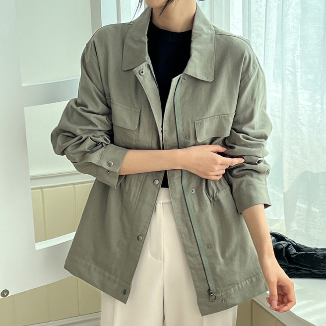 퀸이즈 여성용 모던 아트 백프린트 야상 자켓