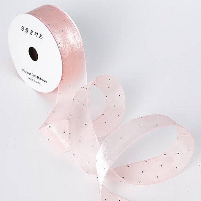 joyparty 歐根紗方塊圓點緞帶繩 40mm, 蜜桃色, 1個, 18m