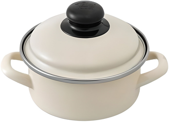 ELO IH 電磁爐適用 奶油色 附刻度 琺瑯雙耳鍋, 1個, 象牙白, 14cm