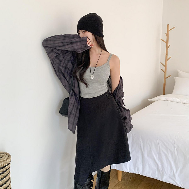 시크블랙 여성용 라레프 루즈핏 클래식 체크 후드 셔츠 cpnb3343k61