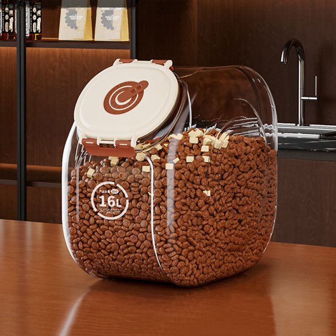 파스텔펫 반려동물 다이얼 밀폐 사료보관통, 브라운, 16L, 1개
