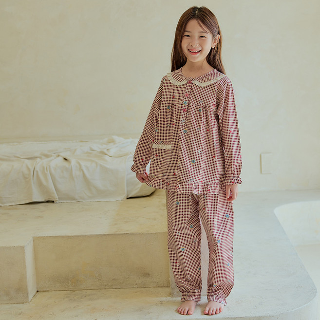 찌니야 여아용 학생 매직 40수 순면 긴팔 잠옷 상하 세트