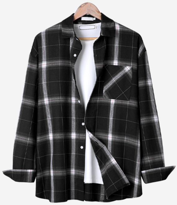 Dangun 男款寬鬆版型格紋襯衫