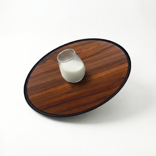 리빙메이트 우디브라운 논슬립 원형 쟁반, 우드무늬, 1개