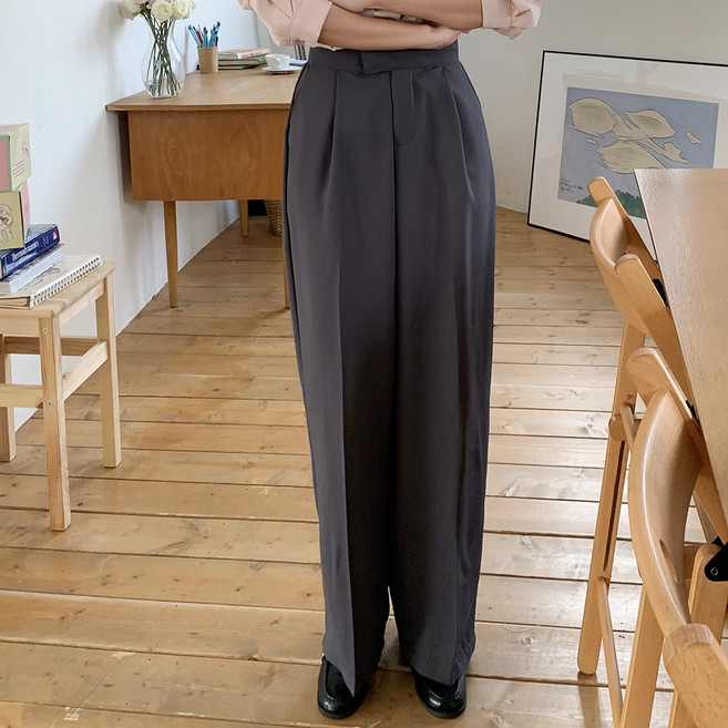 토마토팩토리 여성용 로망스 히든 후크 스판 핀턱 와이드 슬랙스