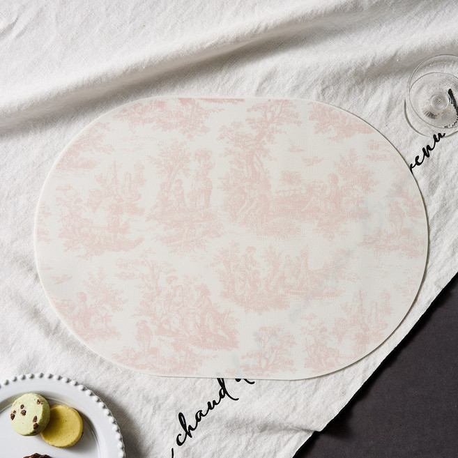 모던하우스 프릴리옹 오벌 실리콘 식탁매트, 1개, 42.5 x 30.5 cm, 페일핑크
