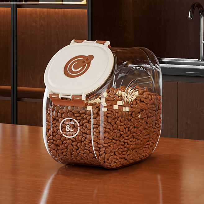 파스텔펫 반려동물 다이얼 밀폐 사료보관통, 브라운, 8L, 1개