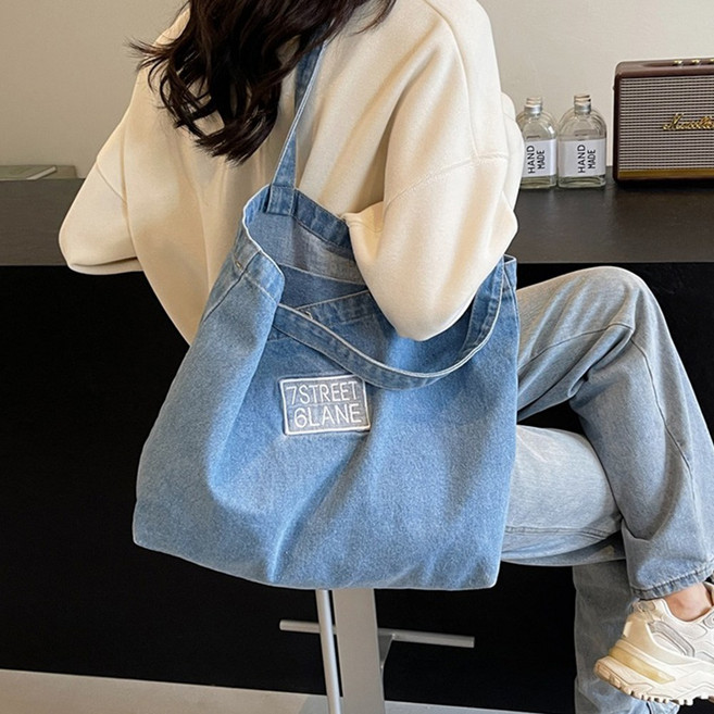 워더미 여성용 사계절 심플 빈티지 데님 캐주얼 숄더 에코백 Z397