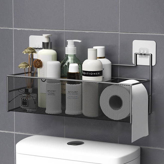 마켓플랜 욕실 물빠짐 벽 부착형 철제 선반, 블랙, 1개