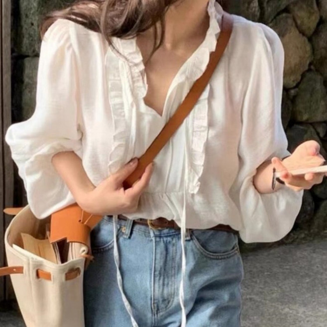 I'M MONG 女款Dobino休閒長袖綁帶襯衫