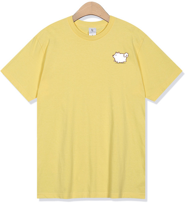 디엘크리 남녀공용 FAT 사모예드 17수 면 통기성 반팔 티셔츠