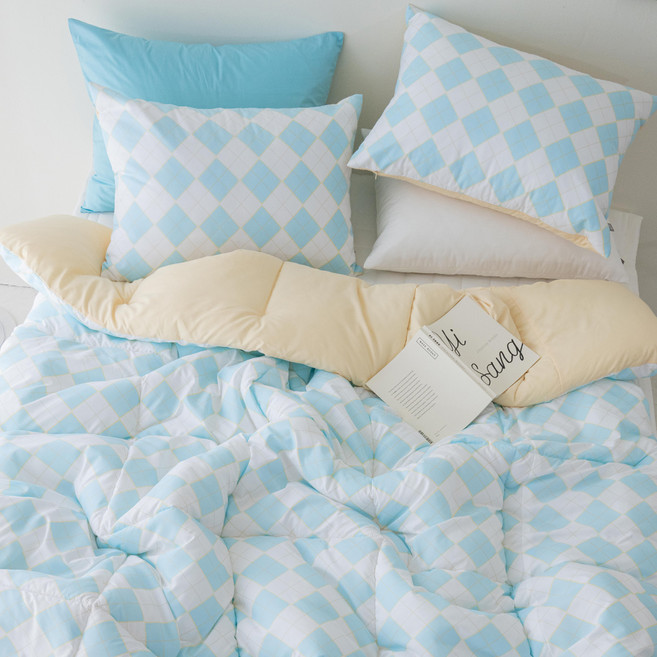 OLIVIA DECO Mir Check 鋪棉被, 粉藍色