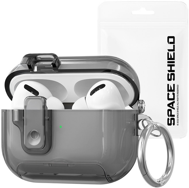 SPACE SHIELD AirPods 系列 泡泡夾扣鎖支架鑰匙圈 TPU 保護殼 AirPods Pro 3, 透明黑, 1個