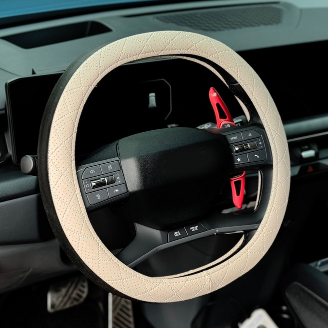 모터카페 사각 타공엠보 투톤 실리콘 핸들커버, 바닐라베이지