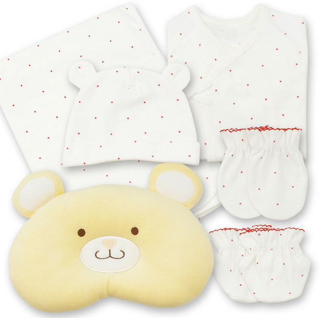 베이비베어 유아용 스타 배냇저고리 + 손싸개 + 발싸개 + 신생아모자 + 속싸개 + 베어짱구베개 세트