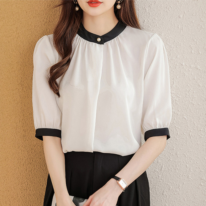 LUNA GIRL 女款舒適無領襯衫 L25SMBL031928
