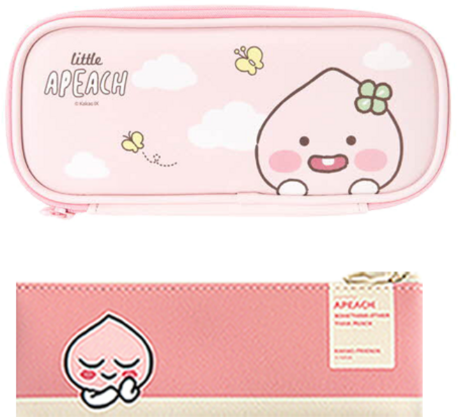KAKAO FRIENDS 角色圖案扁平筆袋+網眼袋隔層鉛筆盒組, 鉛筆袋(Apeach)+隔層鉛筆袋(Little Apeach), 1組