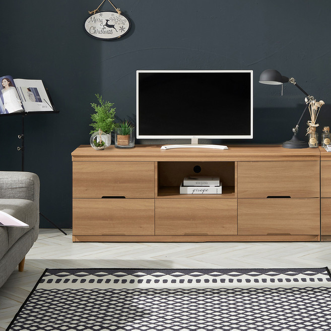 가이온 리빙 2단 거실장 1500 방문설치, 오크