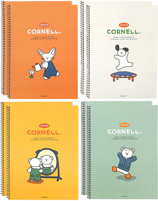 핑크풋 1500꼬망 코넬 노트 4종 x 2p 세트, 오렌지, 그레이, 옐로우, 블루, 1세트