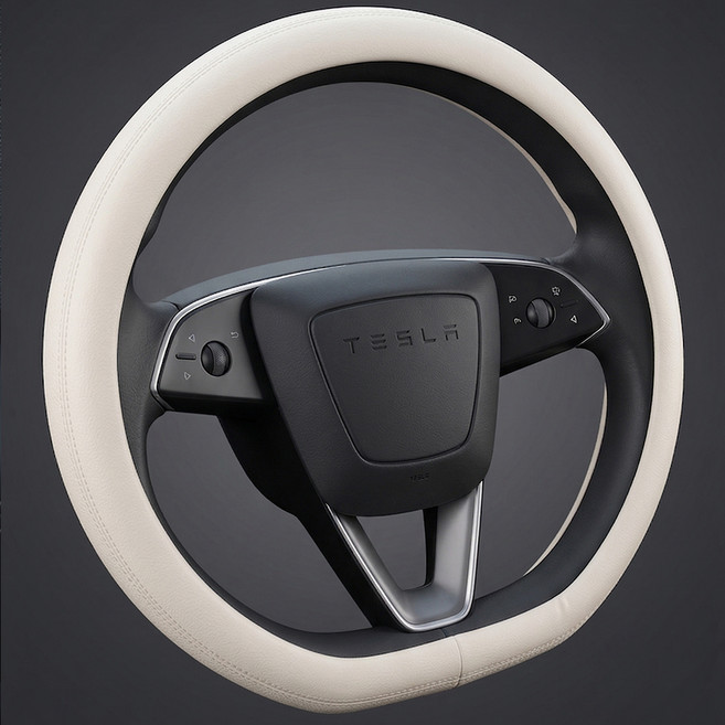 카템 테슬라 전용 타공 가죽 D형 핸들커버 모델 3 Y YL 하이랜드 주니퍼 TS005, 화이트