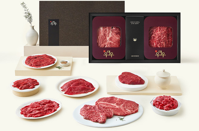 우미우 미경산암소 1++(7) 선물세트 1.9kg (등심 200g + 안심 200g + 등심 스키야끼 200g + 채끝 200g + 정육 구이용 200g + 불고기 300g x 2개입 + 국거리 300g) (냉장), 1세트