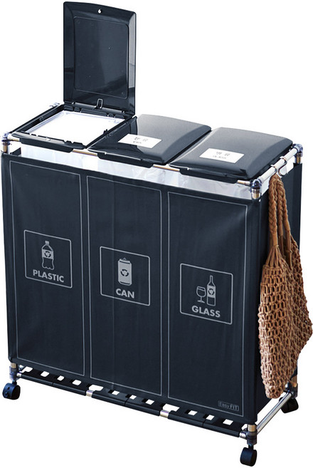 센스큐 이지핏 3단 분리수거함 리치 타입, 블랙, 1개