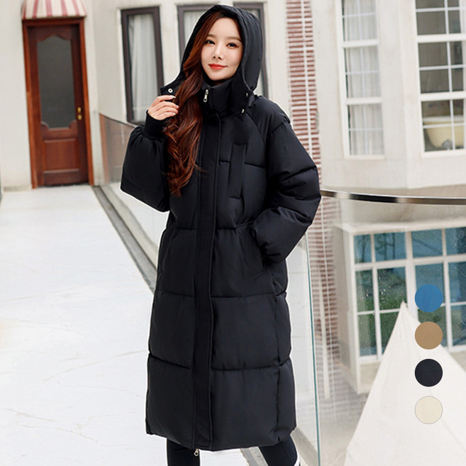 Elsso 女款厚磅連帽長版人造纖維羽絨外套