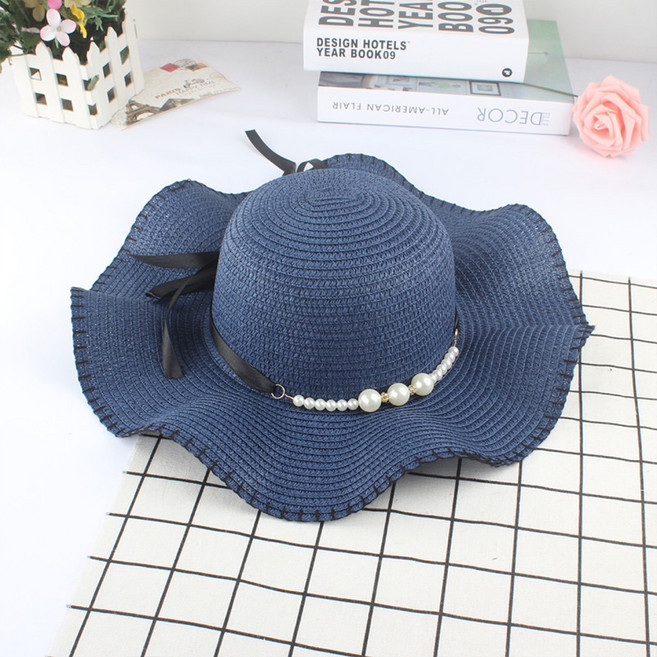디멜디 여성용 진주 밀짚모자 바캉스 햇빛가리개