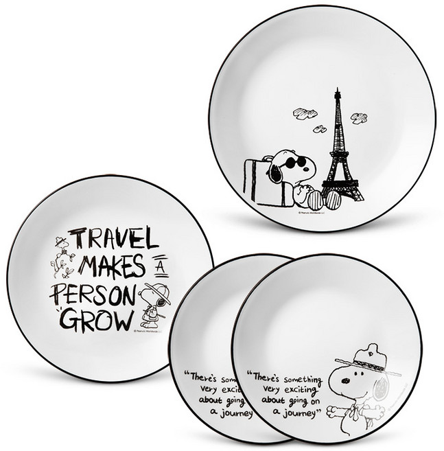 코렐 스누피 앤 찰리 에디션 원형접시 4p, 혼합색상, 소접시 2p + 중접시 + 대접시, 1세트