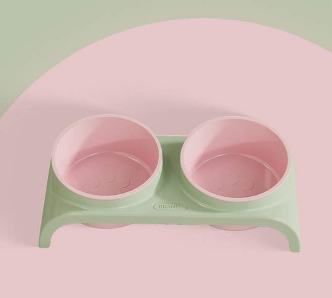 요런개 반려동물 비스듬 목 보호 식기 세트 ONE SIZE, 06 핑크 심플, 1세트