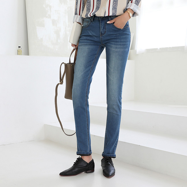 빼빼 여성용 슬림일자 텐션 스판 청바지