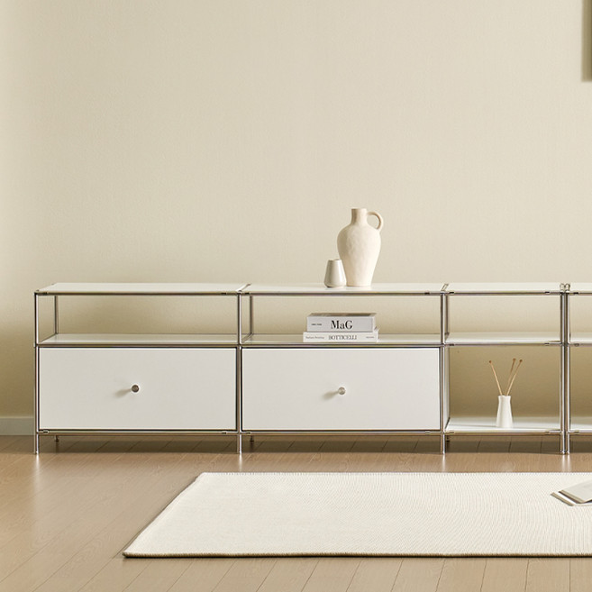 헤이몰리 헤이즈 미드센츄리 모듈 2단 1710 사이드 선반장 거실장 좌형 방문설치, 화이트