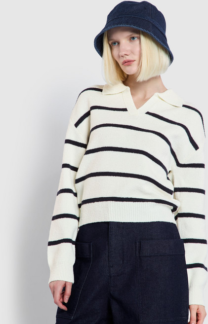 JAJU 여성용 스트라이프 카라 니트