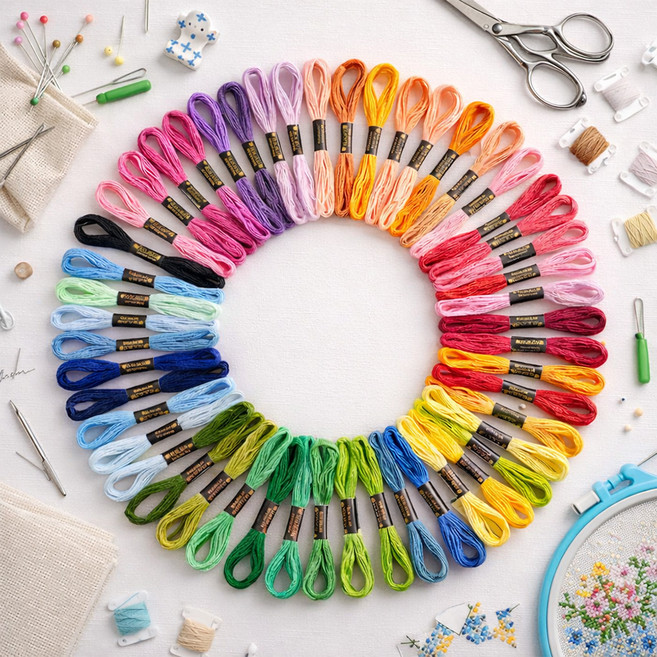 앙플러스 십자수실 52종 세트, 혼합색상, 1세트